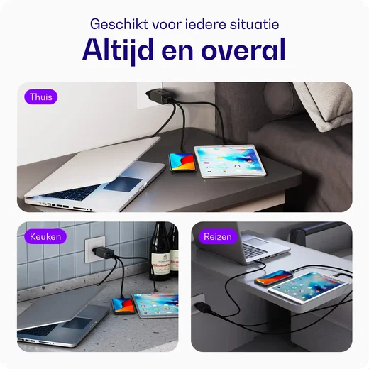 Buddi Power 65W Power Adapter Fast Charge GaN 2x USB-C + USB-A Snellader Grijs afbeelding 3