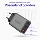 Buddi Power 65W Power Adapter Fast Charge GaN 2x USB-C + USB-A Snellader Grijs afbeelding 2