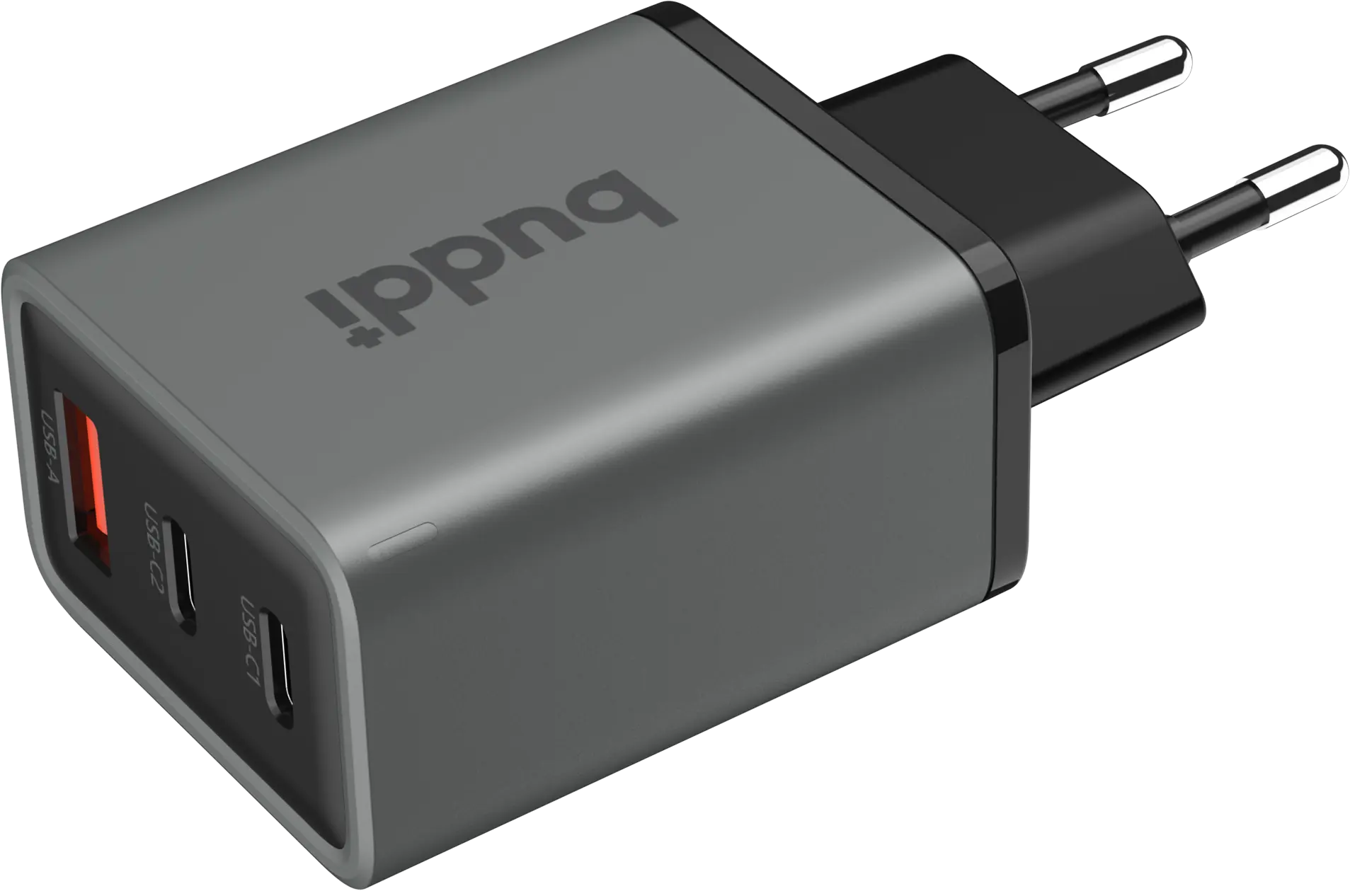 Buddi Power 65W Power Adapter Fast Charge GaN 2x USB-C + USB-A Snellader Grijs afbeelding 8