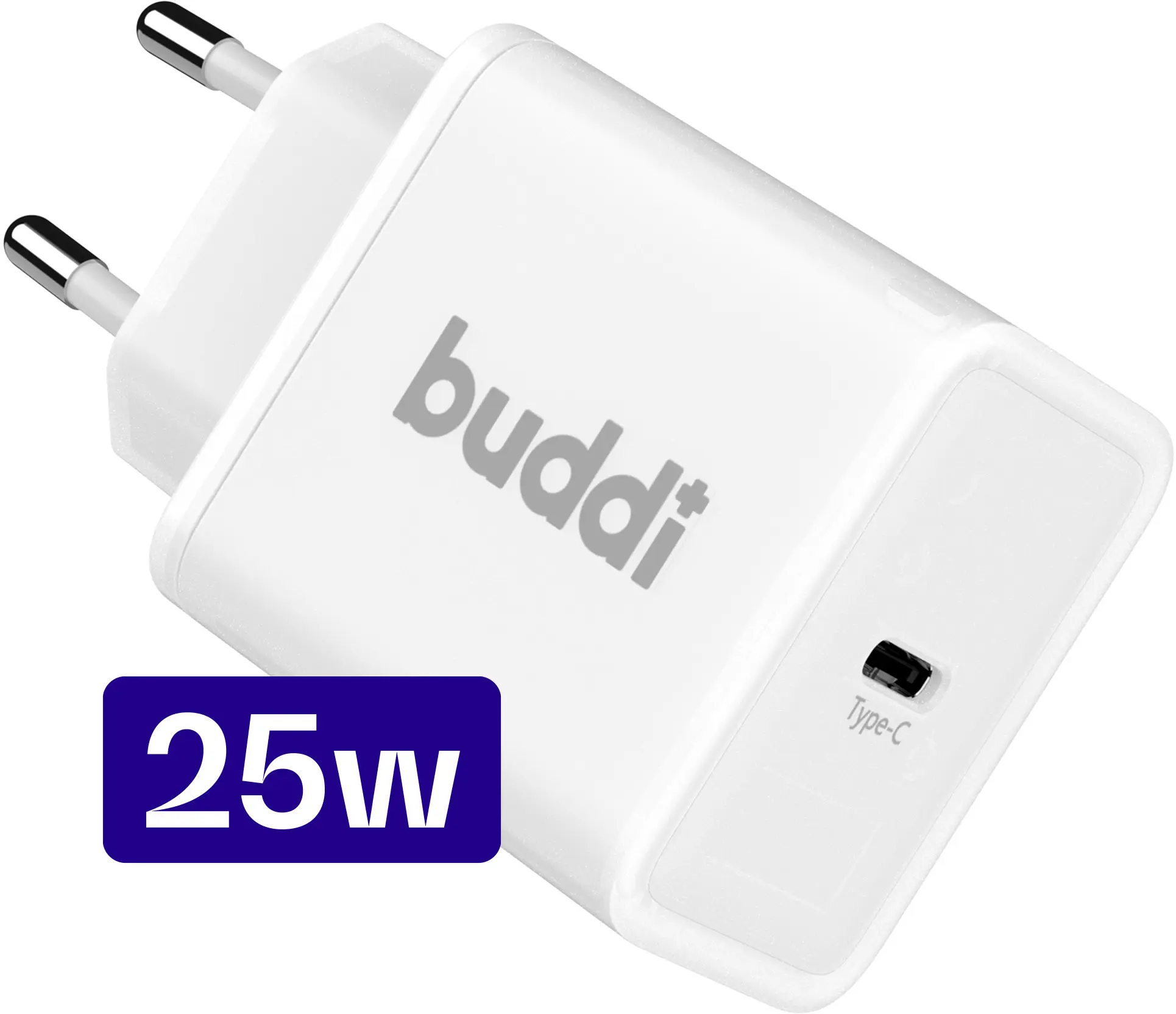 Buddi Power 25W Power Adapter Fast Charge GaN Technologie USB-C Snellader Wit afbeelding 1