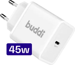 Buddi Power 45W Power Adapter Fast Charge GaN Technologie USB-C Snellader Wit afbeelding