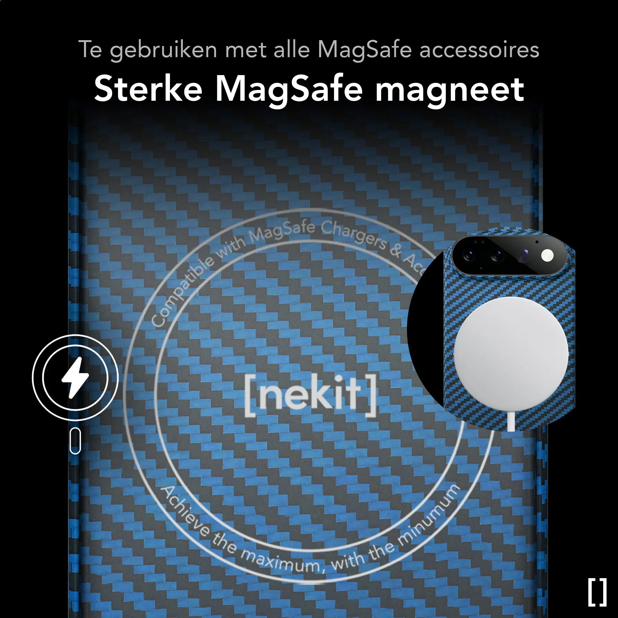 NEKIT Fiber Google Pixel 11 Hoesje MagSafe / Qi2 Kevlar Back Cover Dun Blauw afbeelding 5