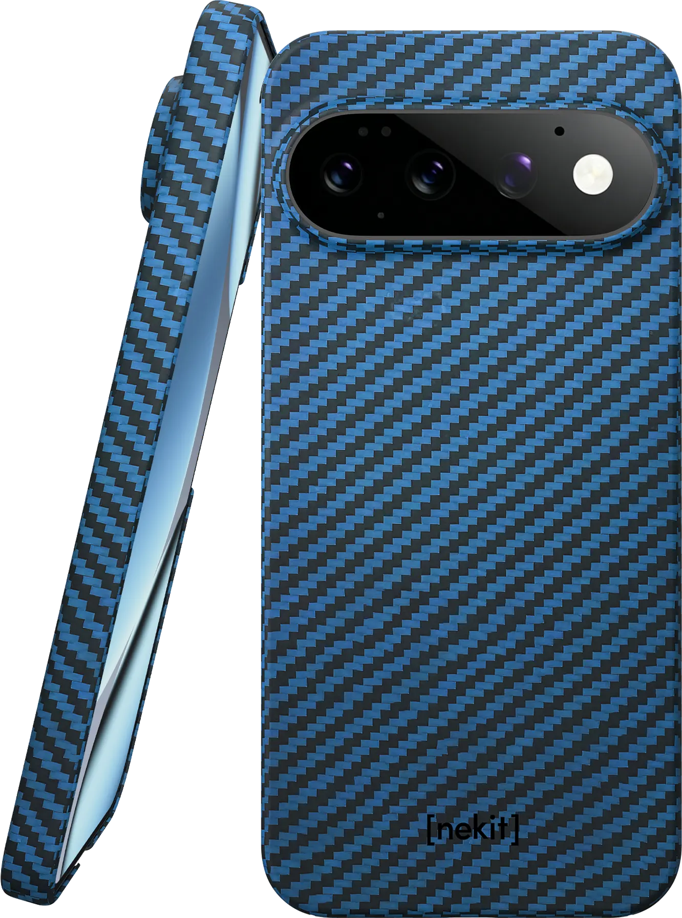 NEKIT Fiber Google Pixel 11 Hoesje MagSafe / Qi2 Kevlar Back Cover Dun Blauw afbeelding 1