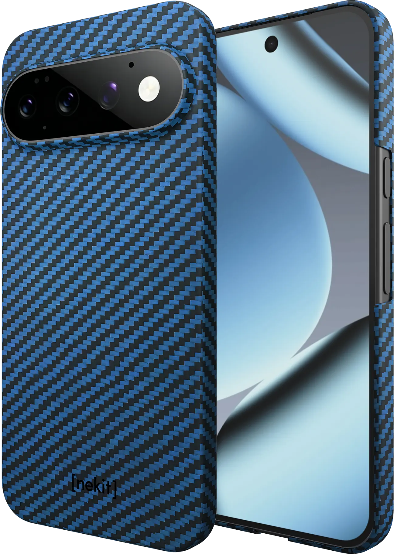 NEKIT Fiber Google Pixel 11 Pro Hoesje MagSafe / Qi2 Kevlar Back Cover Dun Blauw afbeelding 13