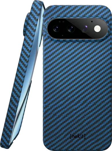 NEKIT Fiber Google Pixel 11 Pro Hoesje MagSafe / Qi2 Kevlar Back Cover Dun Blauw afbeelding 1