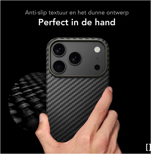 NEKIT Fiber Apple iPhone 18 Pro Hoesje MagSafe / Qi2 Kevlar Back Cover Dun Zwart afbeelding 6