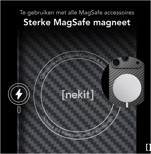 NEKIT Fiber Apple iPhone 18 Pro Hoesje MagSafe / Qi2 Kevlar Back Cover Dun Zwart afbeelding 4