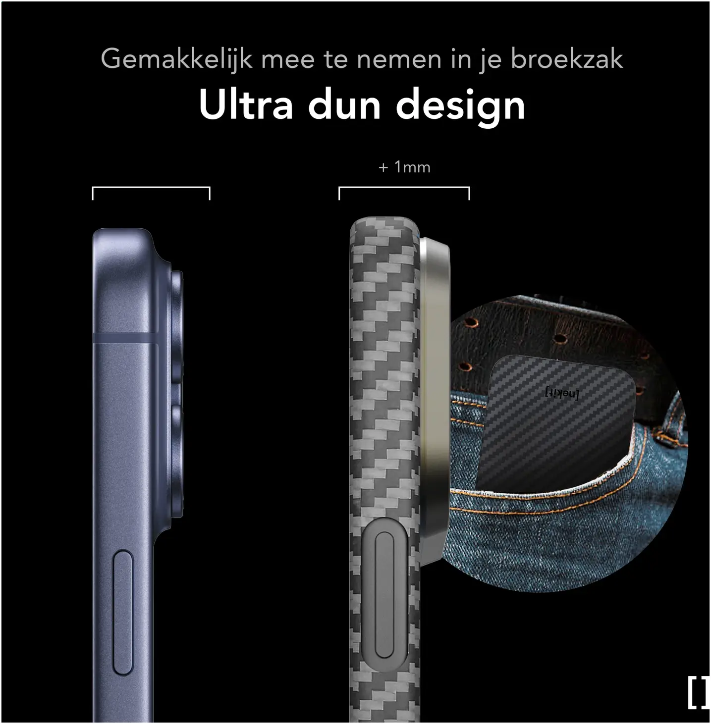 NEKIT Fiber Apple iPhone 18 Pro Hoesje MagSafe / Qi2 Kevlar Back Cover Dun Zwart afbeelding 5
