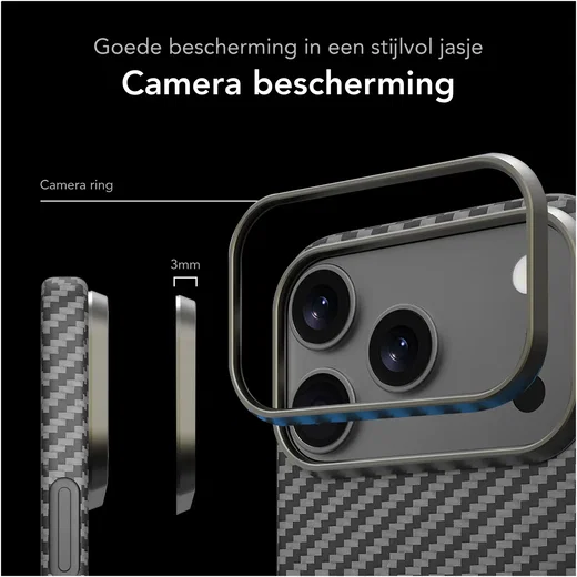 NEKIT Fiber Apple iPhone 18 Pro Hoesje MagSafe / Qi2 Kevlar Back Cover Dun Zwart afbeelding 3