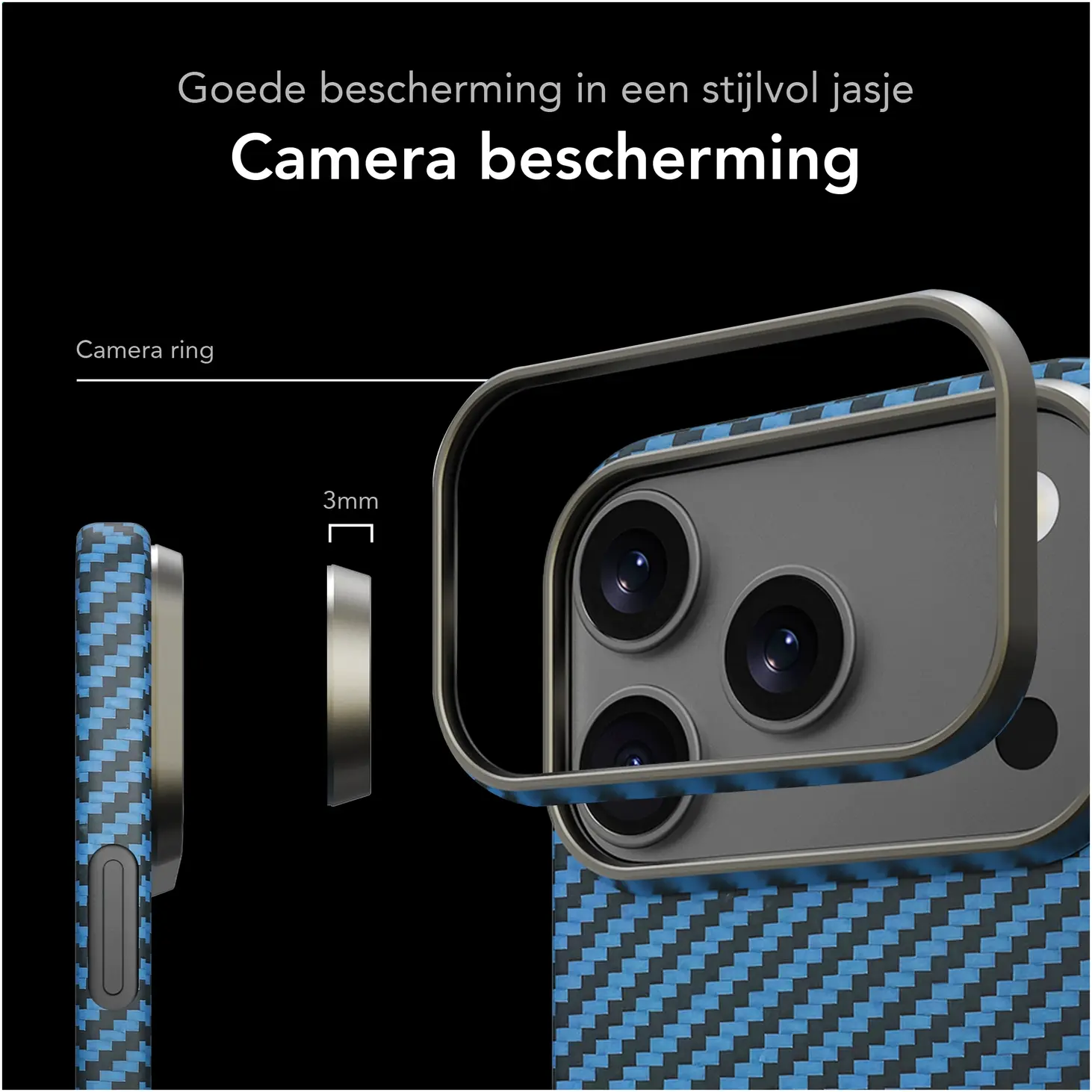 NEKIT Fiber Apple iPhone 18 Pro Hoesje MagSafe / Qi2 Kevlar Back Cover Dun Blauw afbeelding 3