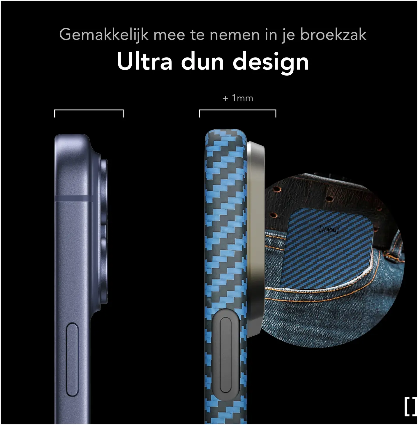 NEKIT Fiber Apple iPhone 18 Pro Hoesje MagSafe / Qi2 Kevlar Back Cover Dun Blauw afbeelding 4