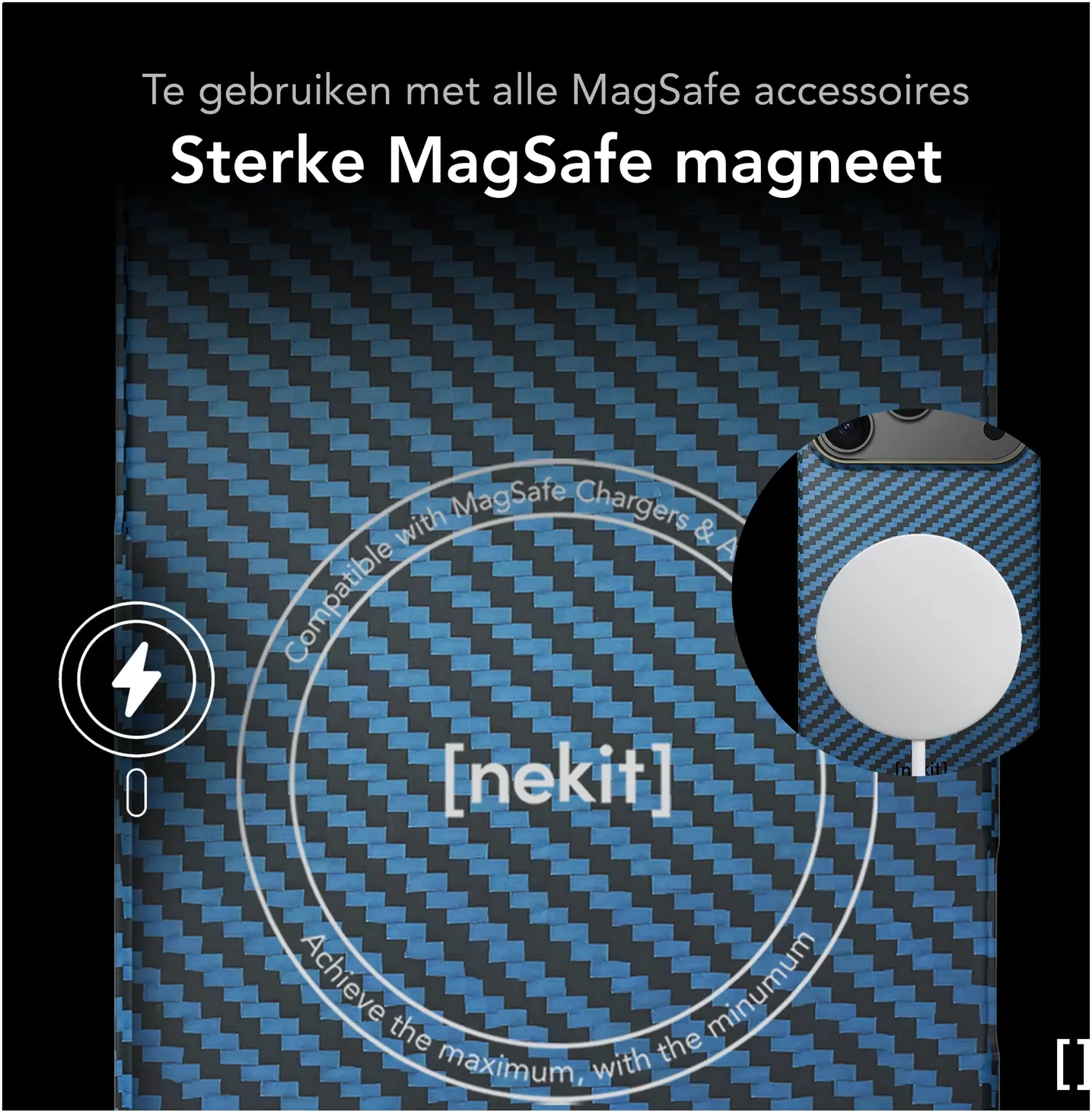 NEKIT Fiber Apple iPhone 18 Pro Hoesje MagSafe / Qi2 Kevlar Back Cover Dun Blauw afbeelding 6
