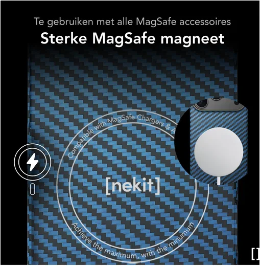 NEKIT Fiber Apple iPhone 18 Pro Hoesje MagSafe / Qi2 Kevlar Back Cover Dun Blauw afbeelding 6
