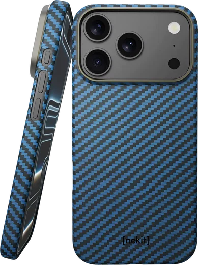 NEKIT Fiber Apple iPhone 18 Pro Hoesje MagSafe / Qi2 Kevlar Back Cover Dun Blauw afbeelding 1