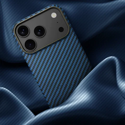 NEKIT Fiber Apple iPhone 18 Pro Hoesje MagSafe / Qi2 Kevlar Back Cover Dun Blauw afbeelding 2