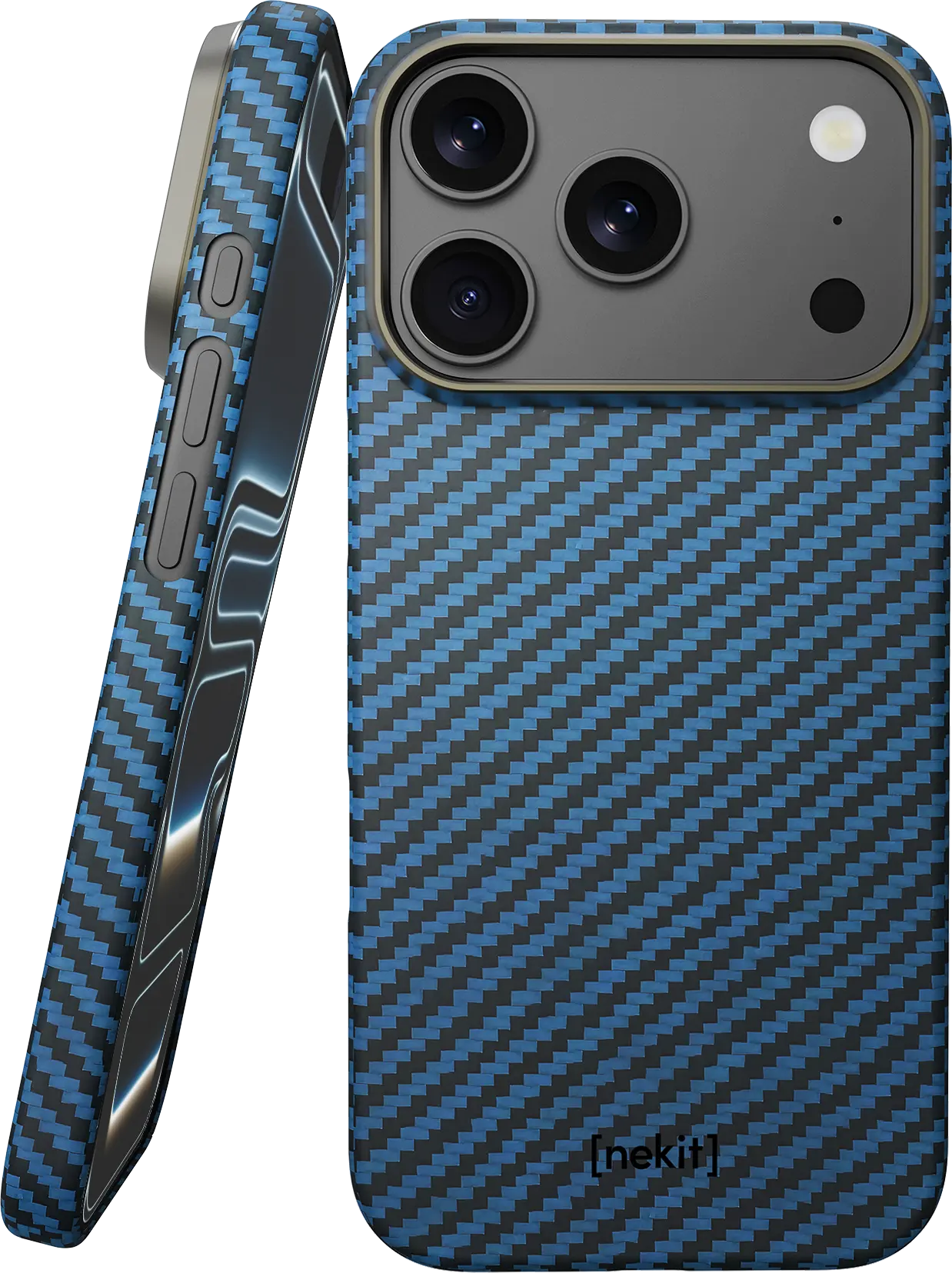 NEKIT Fiber Apple iPhone 18 Pro Max Hoesje MagSafe / Qi2 Kevlar Back Cover Blauw afbeelding 1