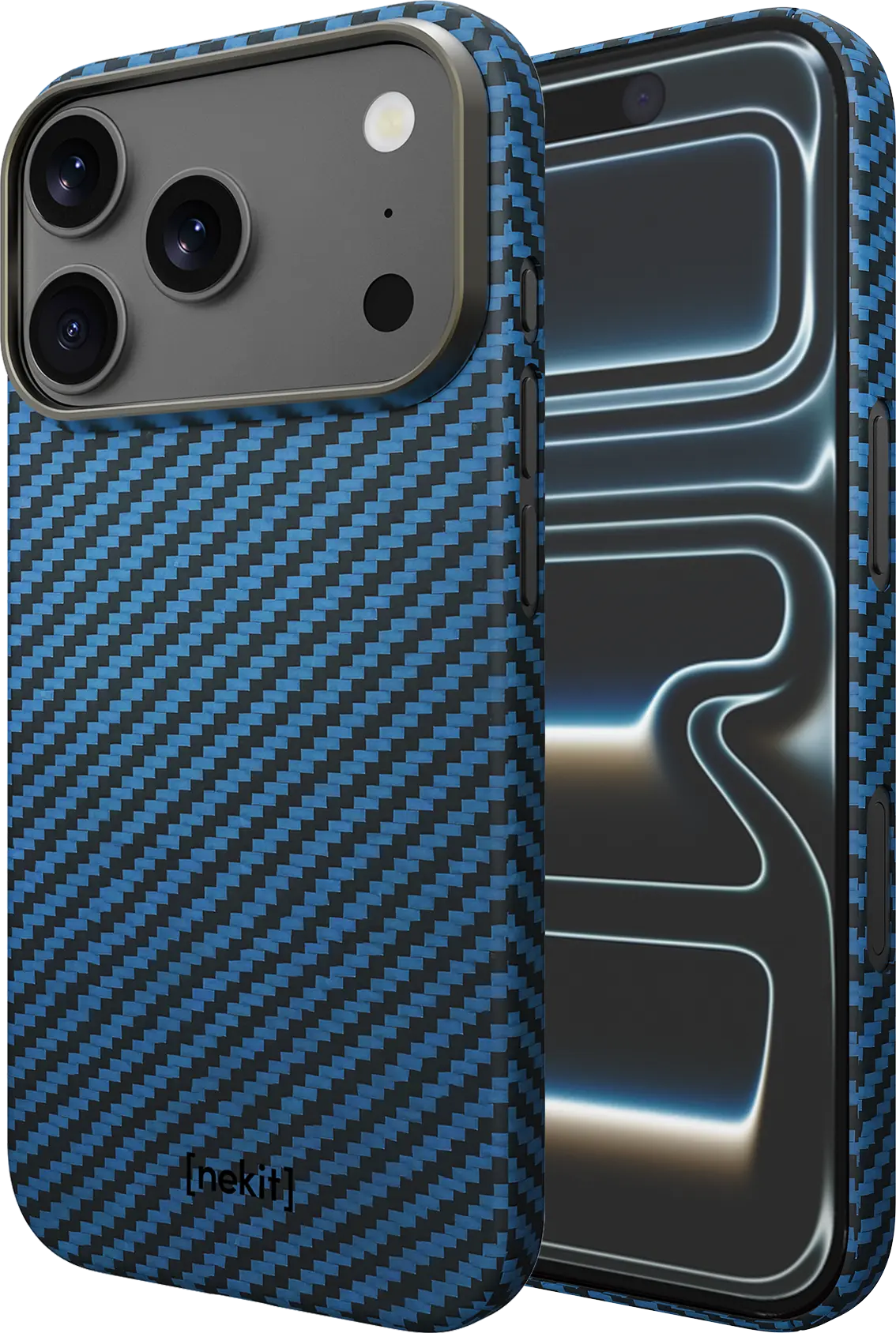NEKIT Fiber Apple iPhone 18 Pro Max Hoesje MagSafe / Qi2 Kevlar Back Cover Blauw afbeelding 2