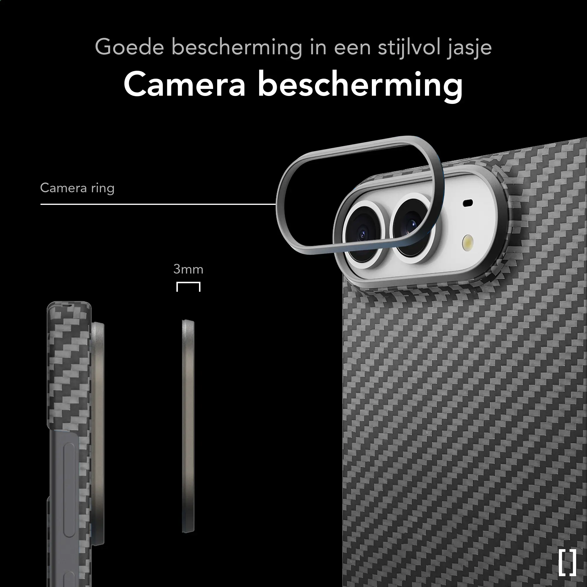 NEKIT Fiber Apple iPhone Duo Hoesje MagSafe / Qi2 Kevlar Back Cover Dun Zwart afbeelding 2