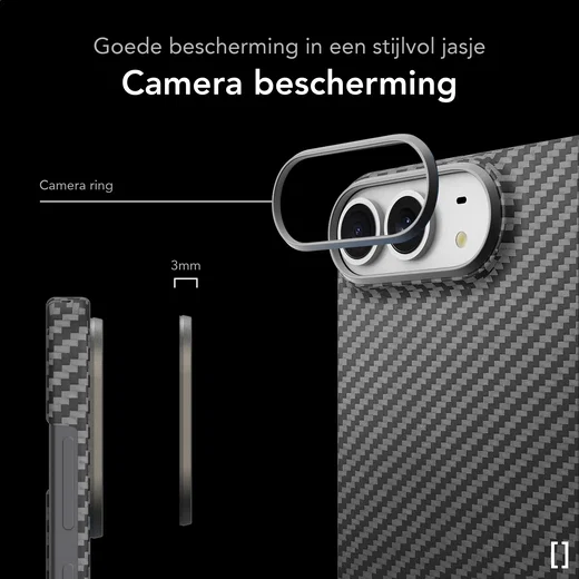NEKIT Fiber Apple iPhone Duo Hoesje MagSafe / Qi2 Kevlar Back Cover Dun Zwart afbeelding 2