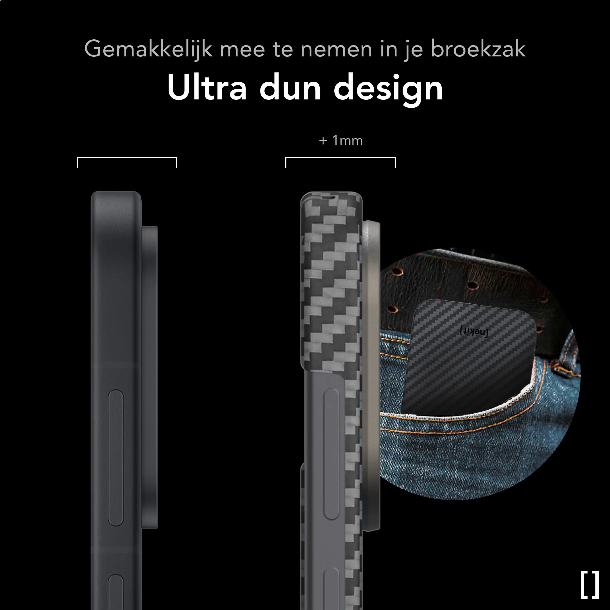 NEKIT Fiber Apple iPhone Duo Hoesje MagSafe / Qi2 Kevlar Back Cover Dun Zwart afbeelding 4