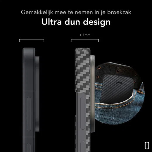 NEKIT Fiber Apple iPhone Duo Hoesje MagSafe / Qi2 Kevlar Back Cover Dun Zwart afbeelding 4