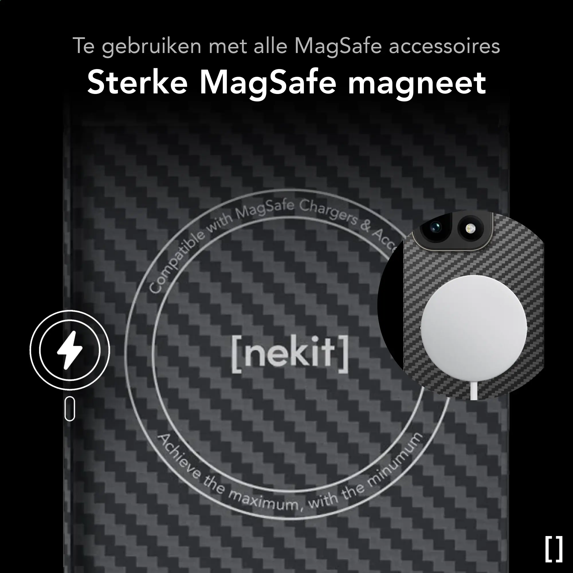 NEKIT Fiber Apple iPhone Duo Hoesje MagSafe / Qi2 Kevlar Back Cover Dun Zwart afbeelding 6
