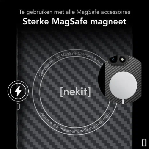 NEKIT Fiber Apple iPhone Duo Hoesje MagSafe / Qi2 Kevlar Back Cover Dun Zwart afbeelding 6