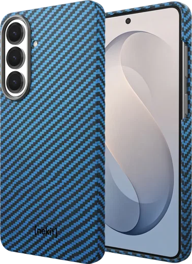 NEKIT Fiber Samsung Galaxy S26 FE Hoesje MagSafe / Qi2 Kevlar Dun Blauw afbeelding 13