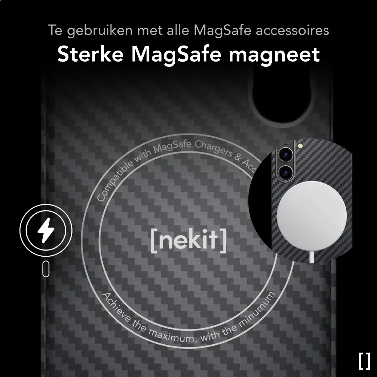 NEKIT Fiber Samsung Galaxy S26 FE Hoesje MagSafe / Qi2 Kevlar Cover Dun Zwart afbeelding 5