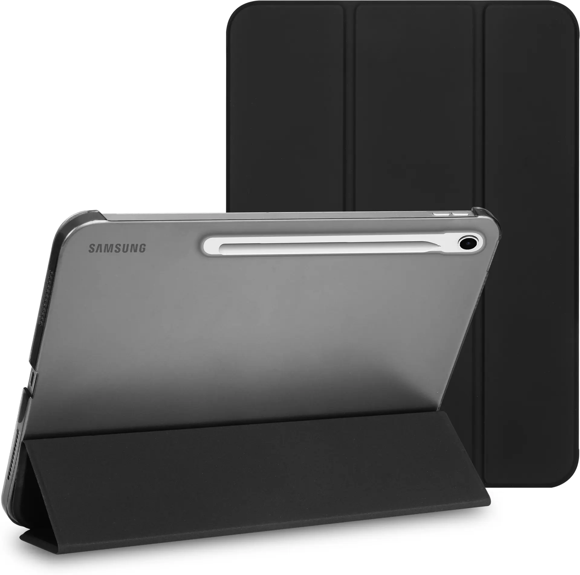 Samsung Tab S10 Lite / S10 FE / S9 FE Hoes Transparante Tri-Fold Book Case Zwart afbeelding 1