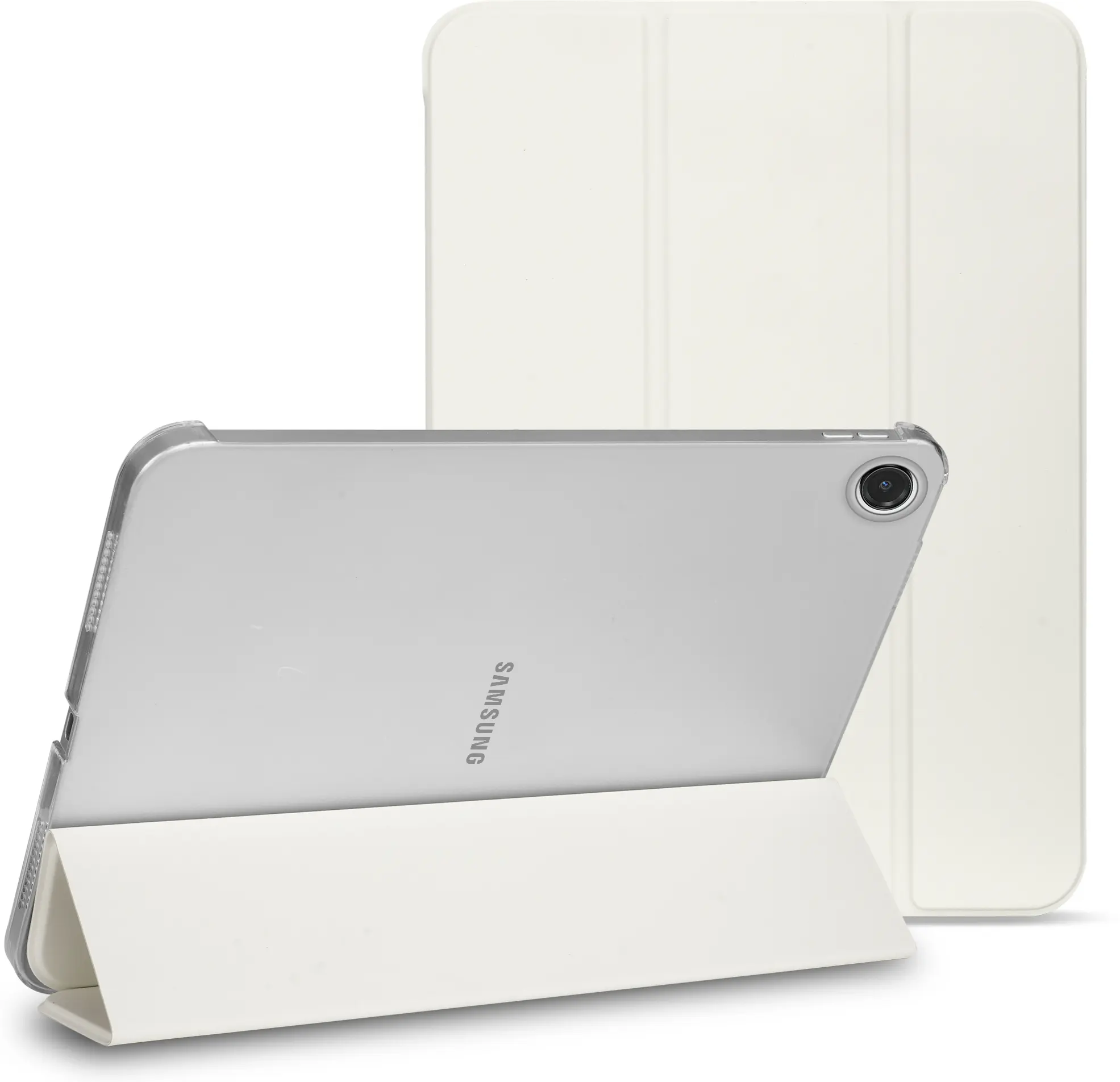Samsung Tab A11 / A9 Hoes Transparante Tri-Fold Book Case Beige afbeelding 1