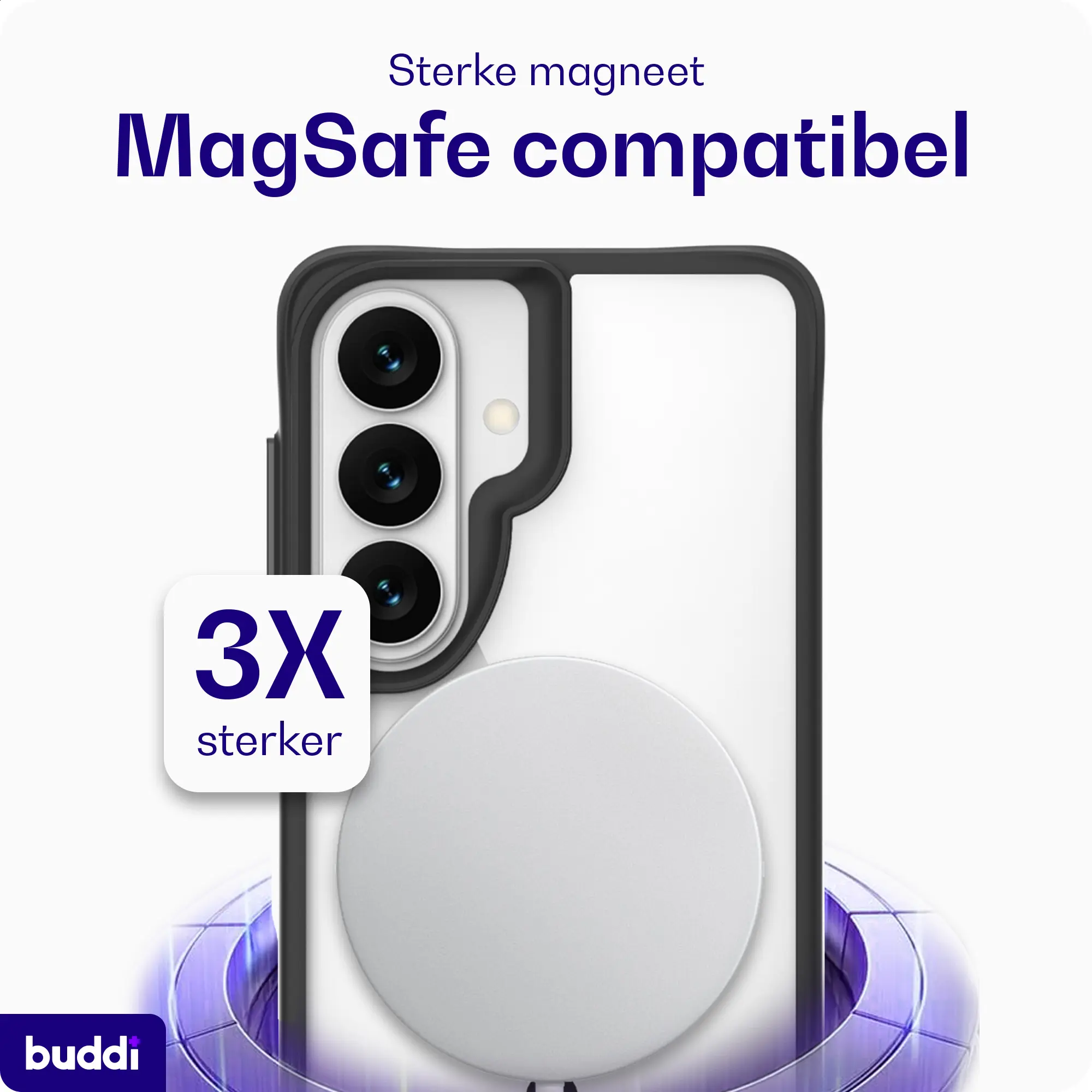 Buddi Hybrid Samsung Galaxy S26 FE Hoesje MagSafe Back Cover Transparant Zwart afbeelding 3