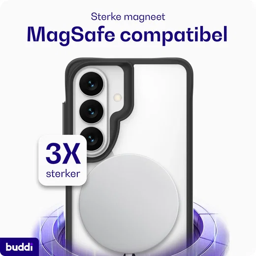 Buddi Hybrid Samsung Galaxy S26 FE Hoesje MagSafe Back Cover Transparant Zwart afbeelding 3
