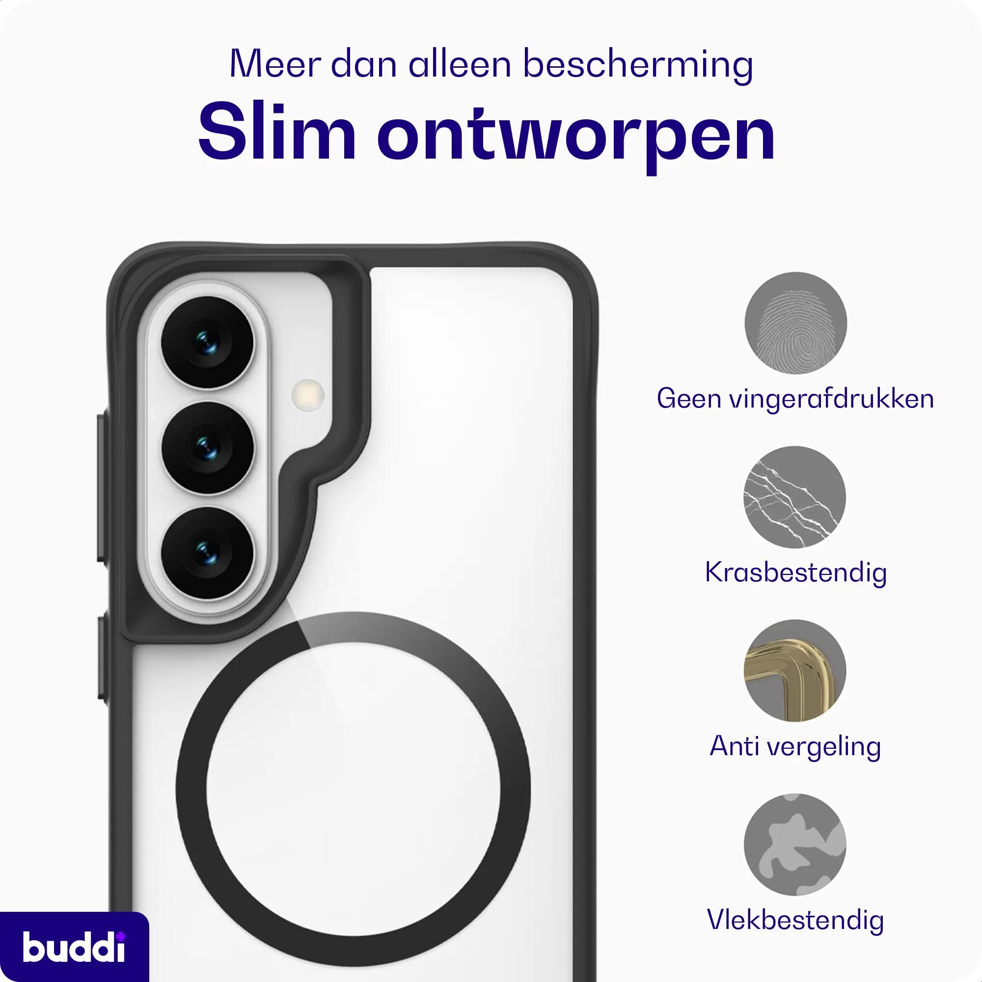 Buddi Hybrid Samsung Galaxy S26 FE Hoesje MagSafe Back Cover Transparant Zwart afbeelding 6