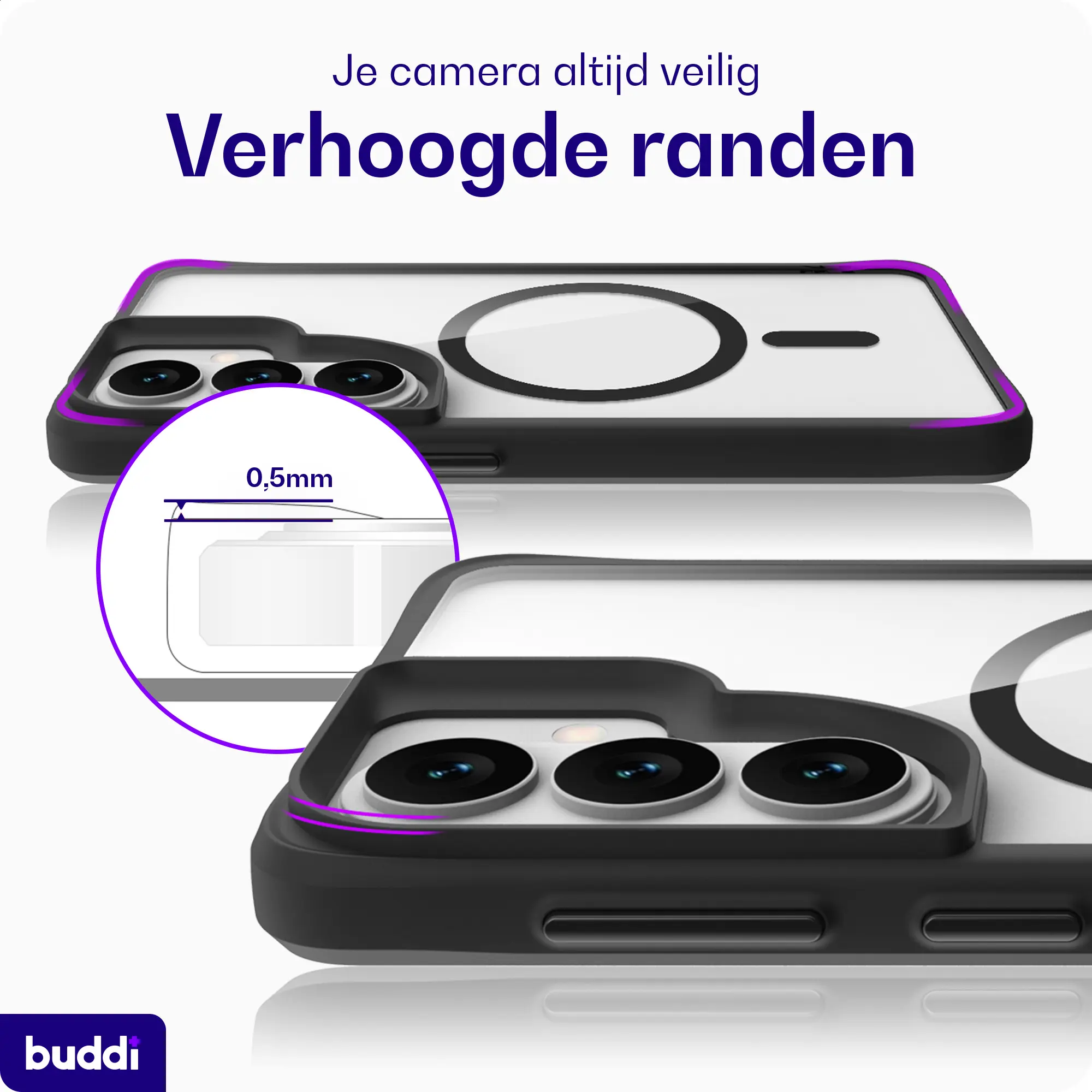 Buddi Hybrid Samsung Galaxy S26 FE Hoesje MagSafe Back Cover Transparant Zwart afbeelding 4