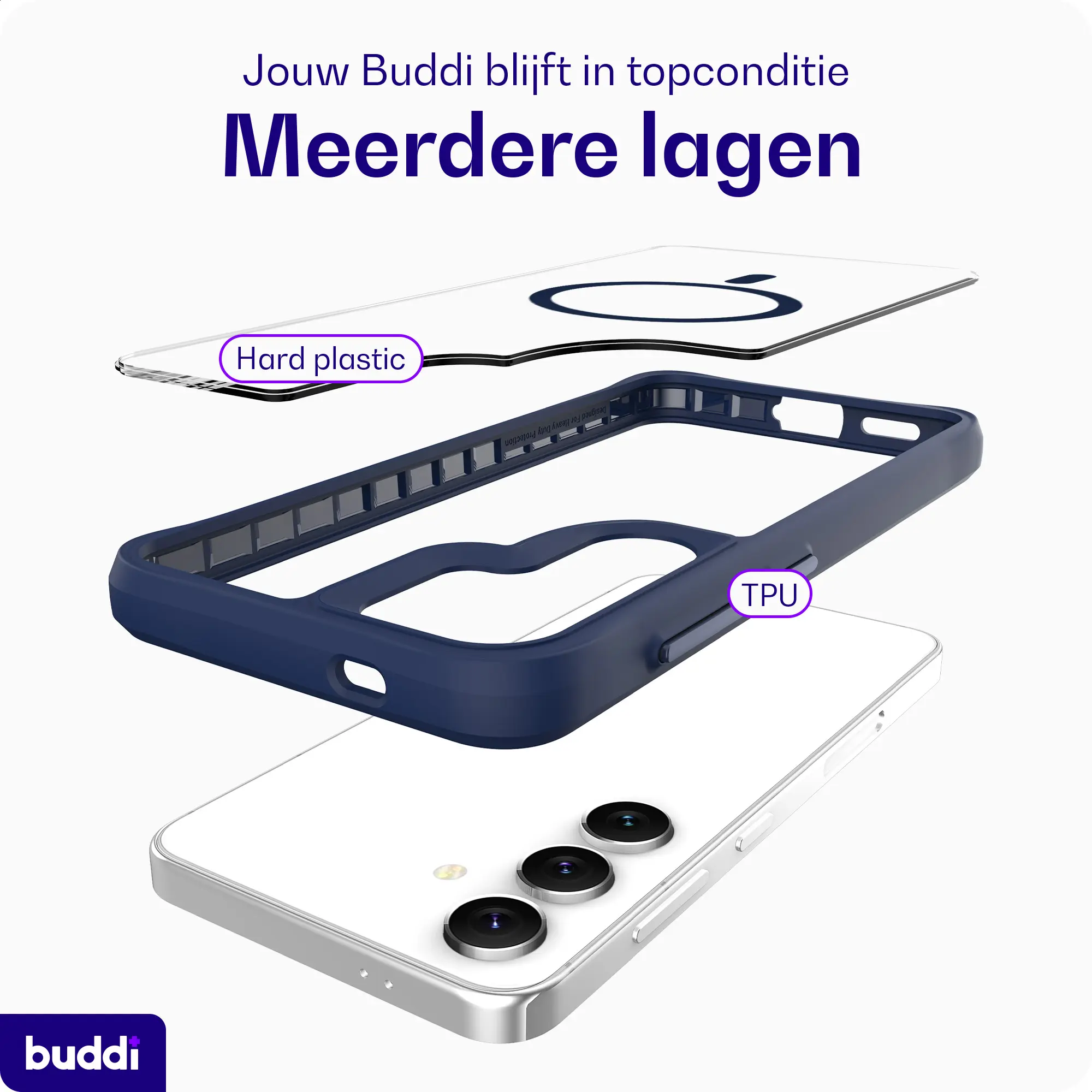 Buddi Hybrid Samsung Galaxy S26 FE Hoesje MagSafe Back Cover Transparant Blauw afbeelding 6