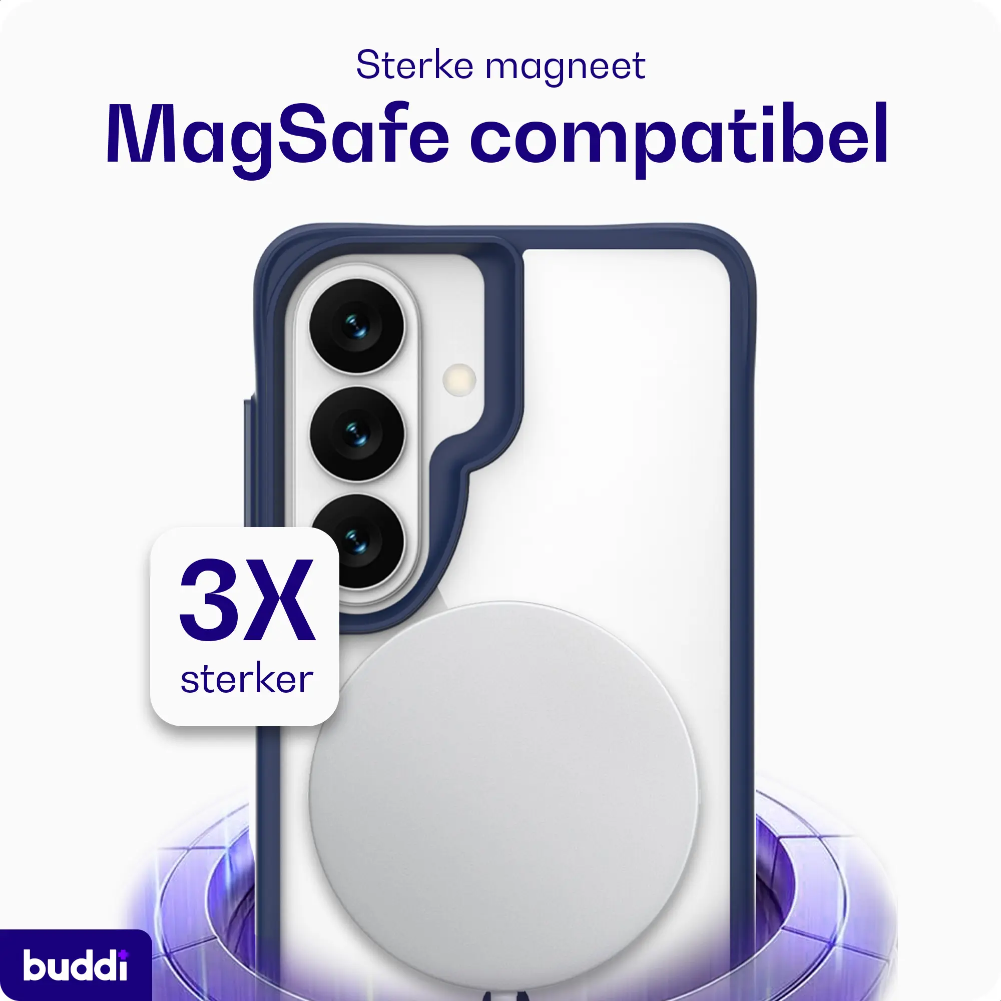 Buddi Hybrid Samsung Galaxy S26 FE Hoesje MagSafe Back Cover Transparant Blauw afbeelding 3
