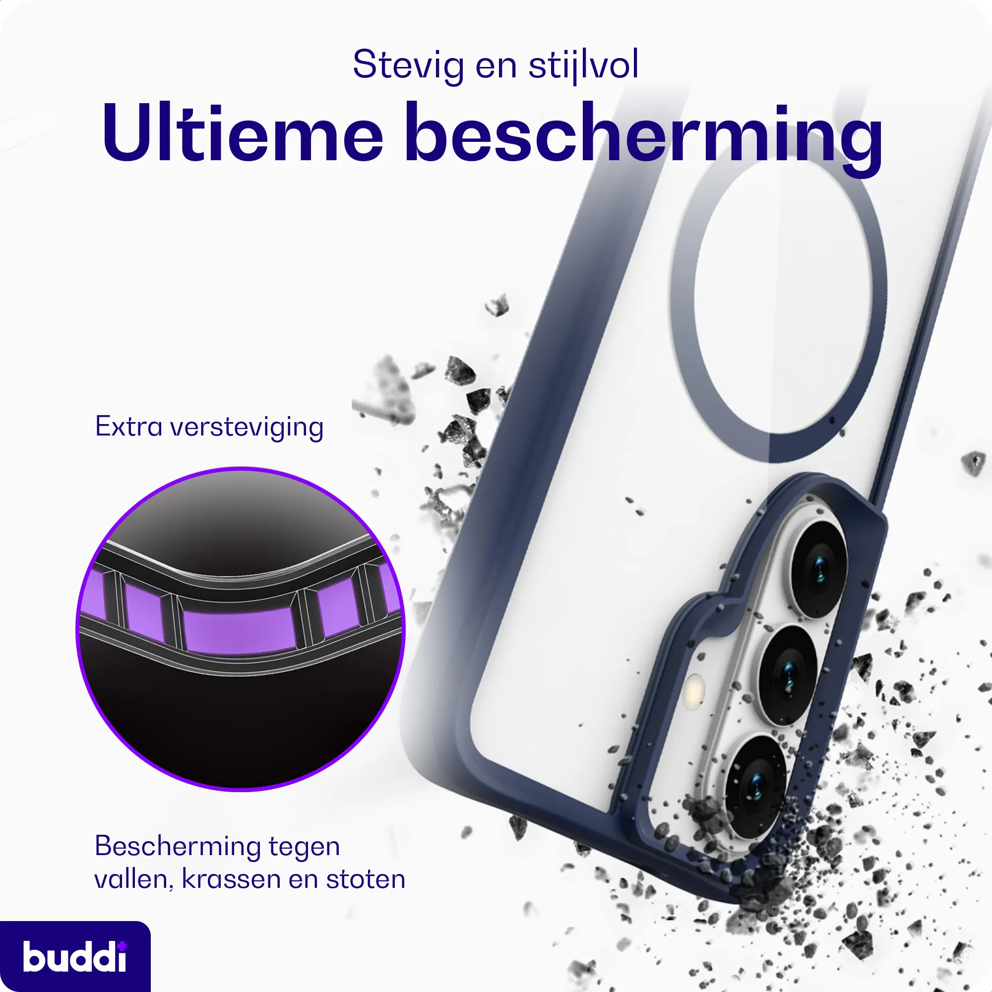 Buddi Hybrid Samsung Galaxy S26 FE Hoesje MagSafe Back Cover Transparant Blauw afbeelding 2