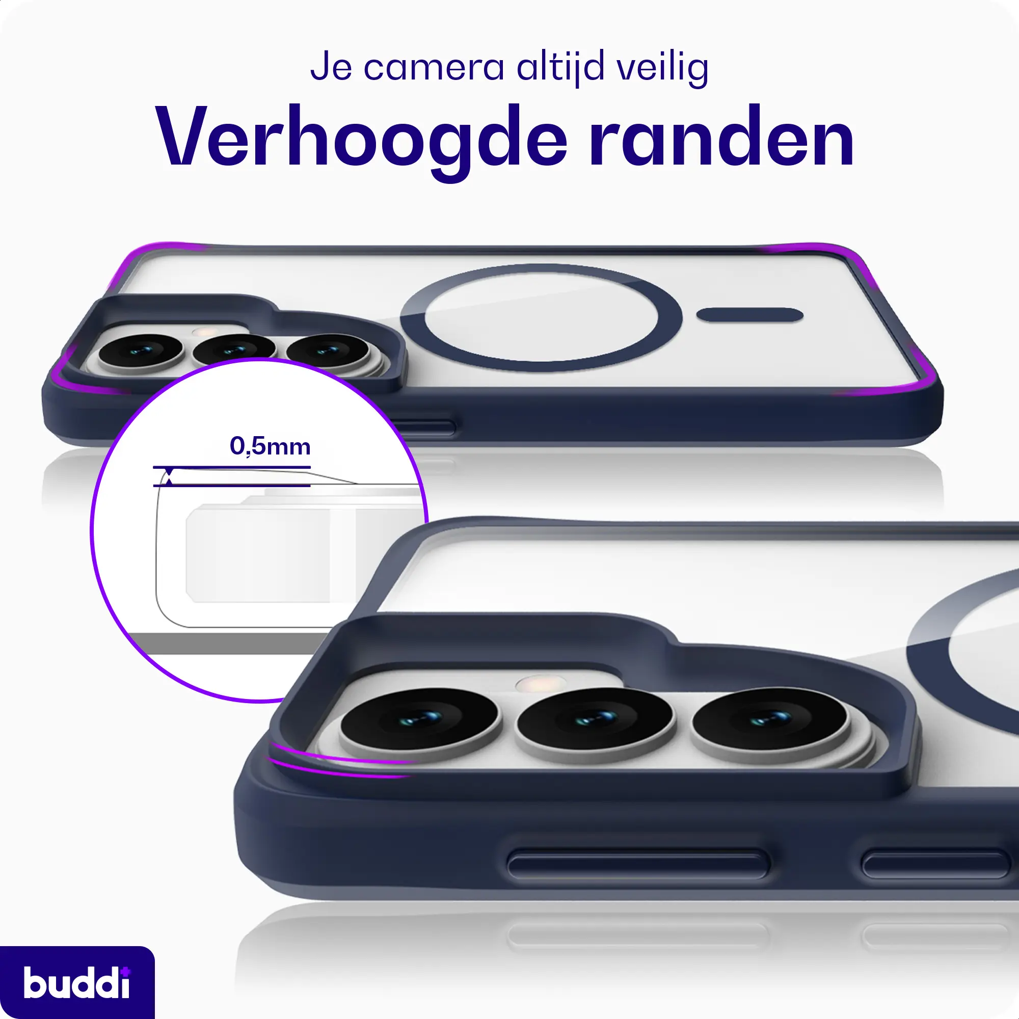Buddi Hybrid Samsung Galaxy S26 FE Hoesje MagSafe Back Cover Transparant Blauw afbeelding 4