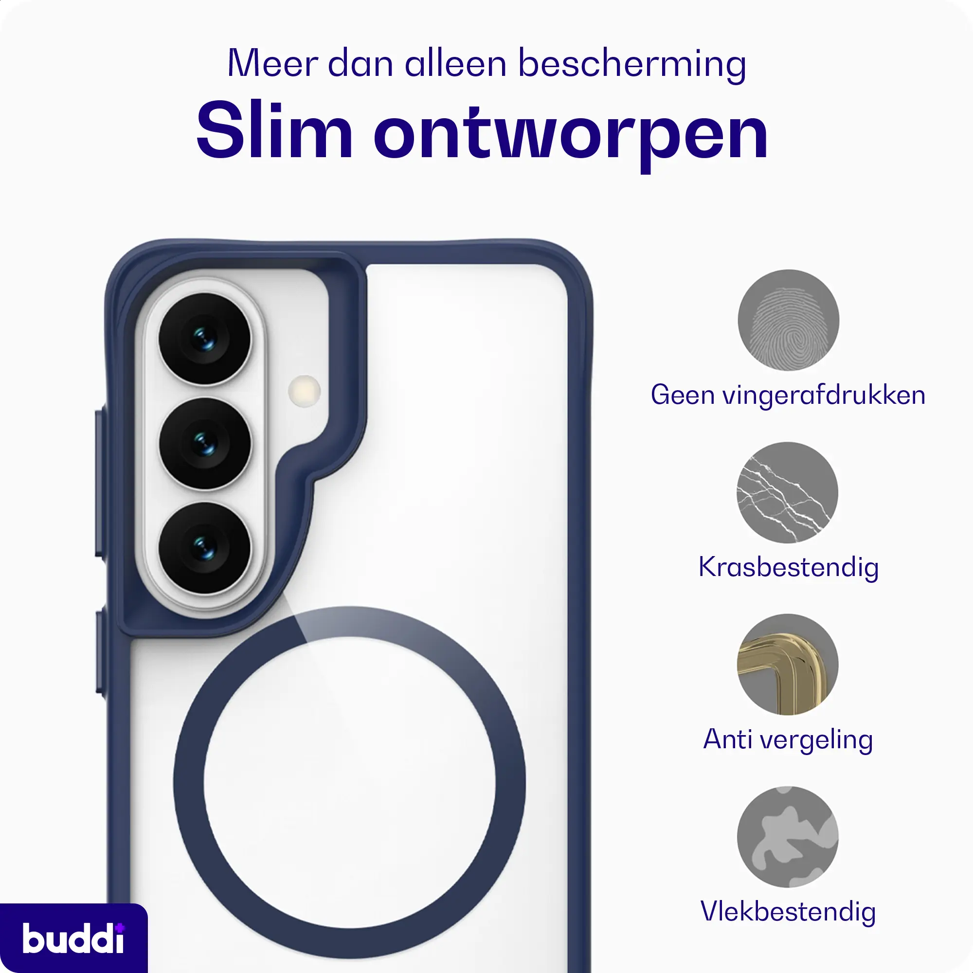 Buddi Hybrid Samsung Galaxy S26 FE Hoesje MagSafe Back Cover Transparant Blauw afbeelding 7