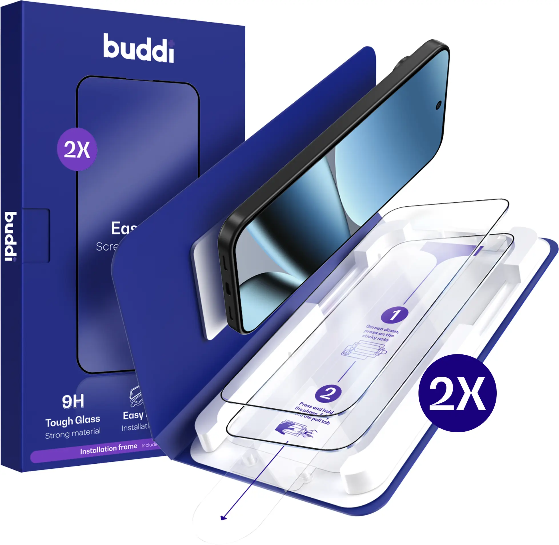 Buddi Easy Fit Google Pixel 11/11 Pro Tempered Glass Installatietray (2-Pack) afbeelding 1