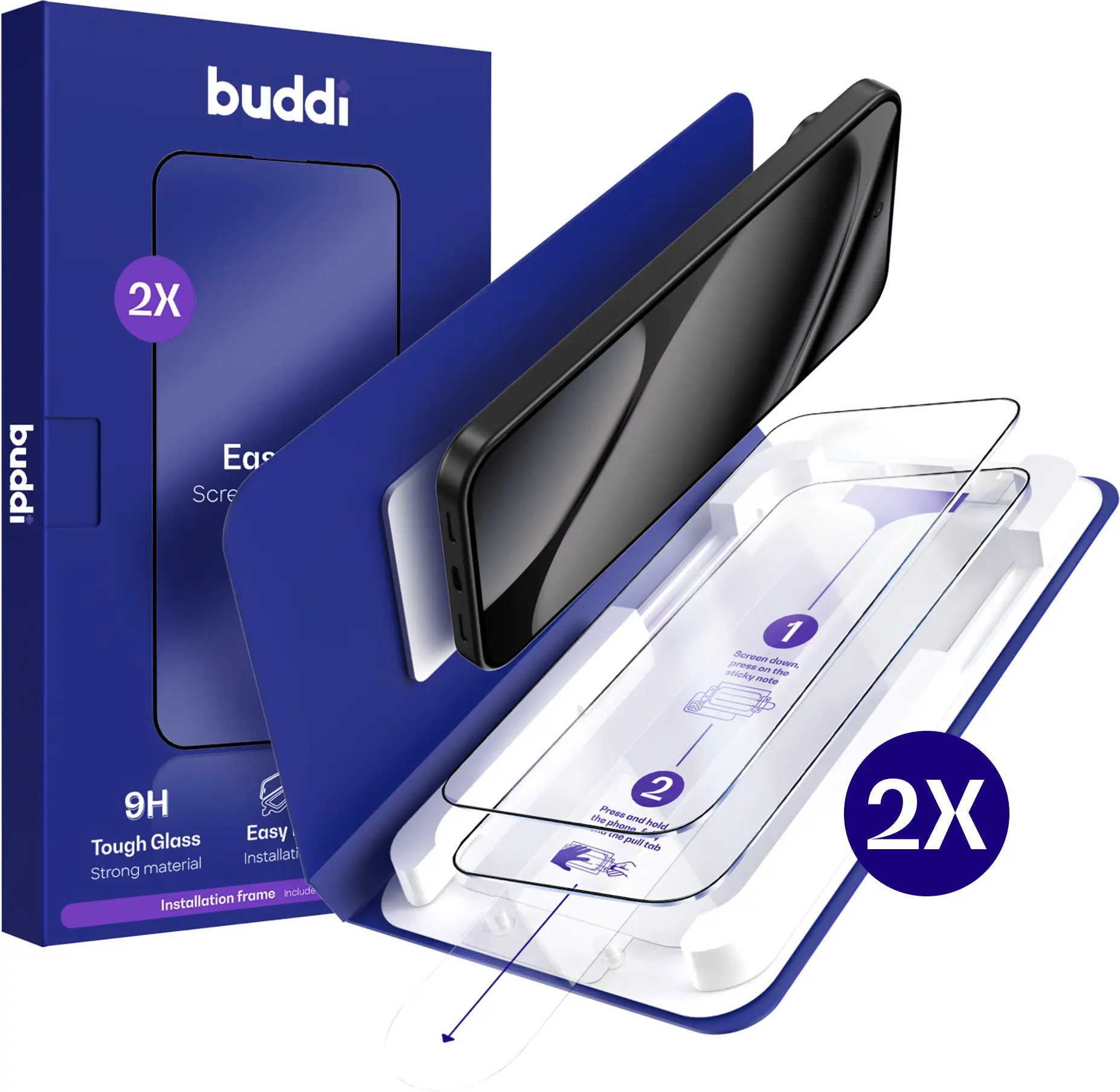 Buddi Easy Fit Google Pixel 11 Pro XL Tempered Glass Installatietray (2-Pack) afbeelding 1