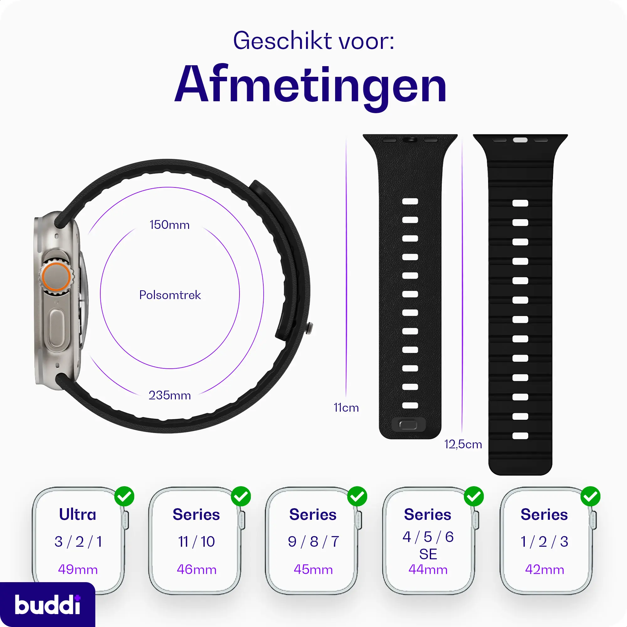 Buddi Luno Magnetisch Apple Watch Bandje 1-11/SE/Ultra 49/46/45/44MM Zwart afbeelding 10