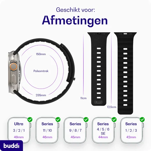 Buddi Luno Magnetisch Apple Watch Bandje 1-11/SE/Ultra 49/46/45/44MM Zwart afbeelding 10