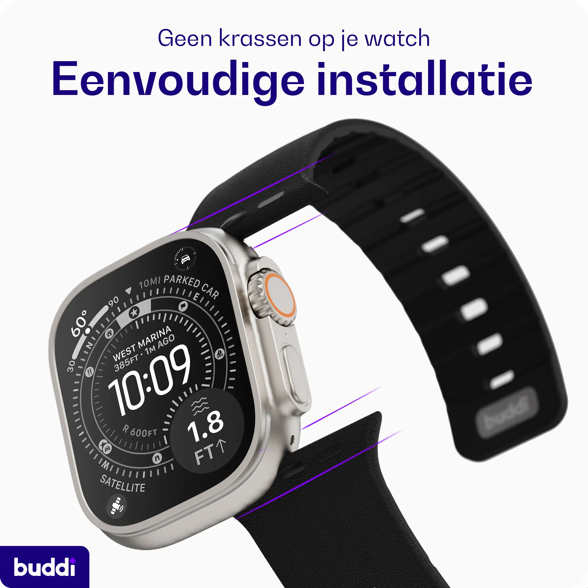 Buddi Luno Magnetisch Apple Watch Bandje 1-11/SE/Ultra 49/46/45/44MM Zwart afbeelding 7