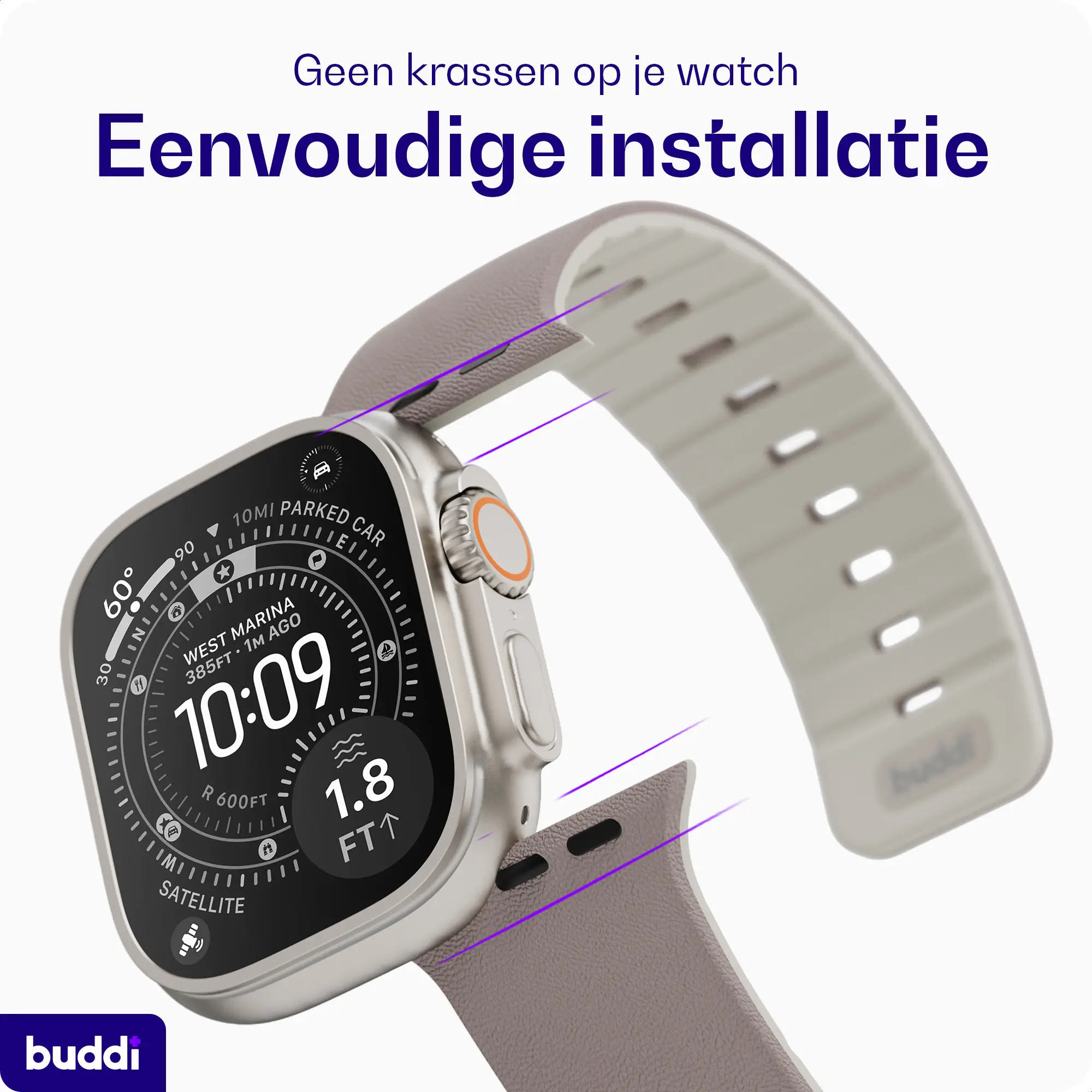 Buddi Luno Magnetisch Apple Watch Bandje 1-11/SE/Ultra 49/46/45/44MM Taupe afbeelding 8