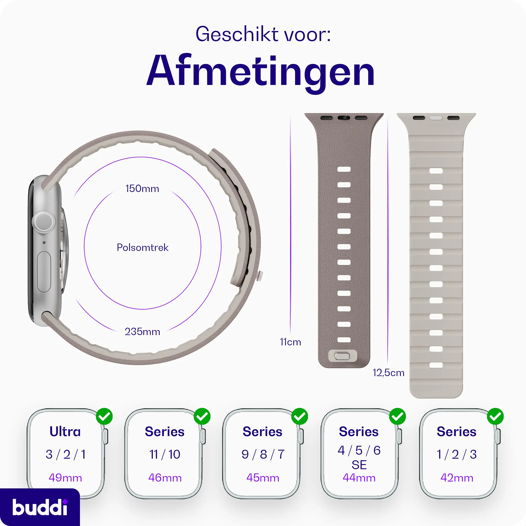 Buddi Luno Magnetisch Apple Watch Bandje 1-11/SE/Ultra 49/46/45/44MM Taupe afbeelding 10