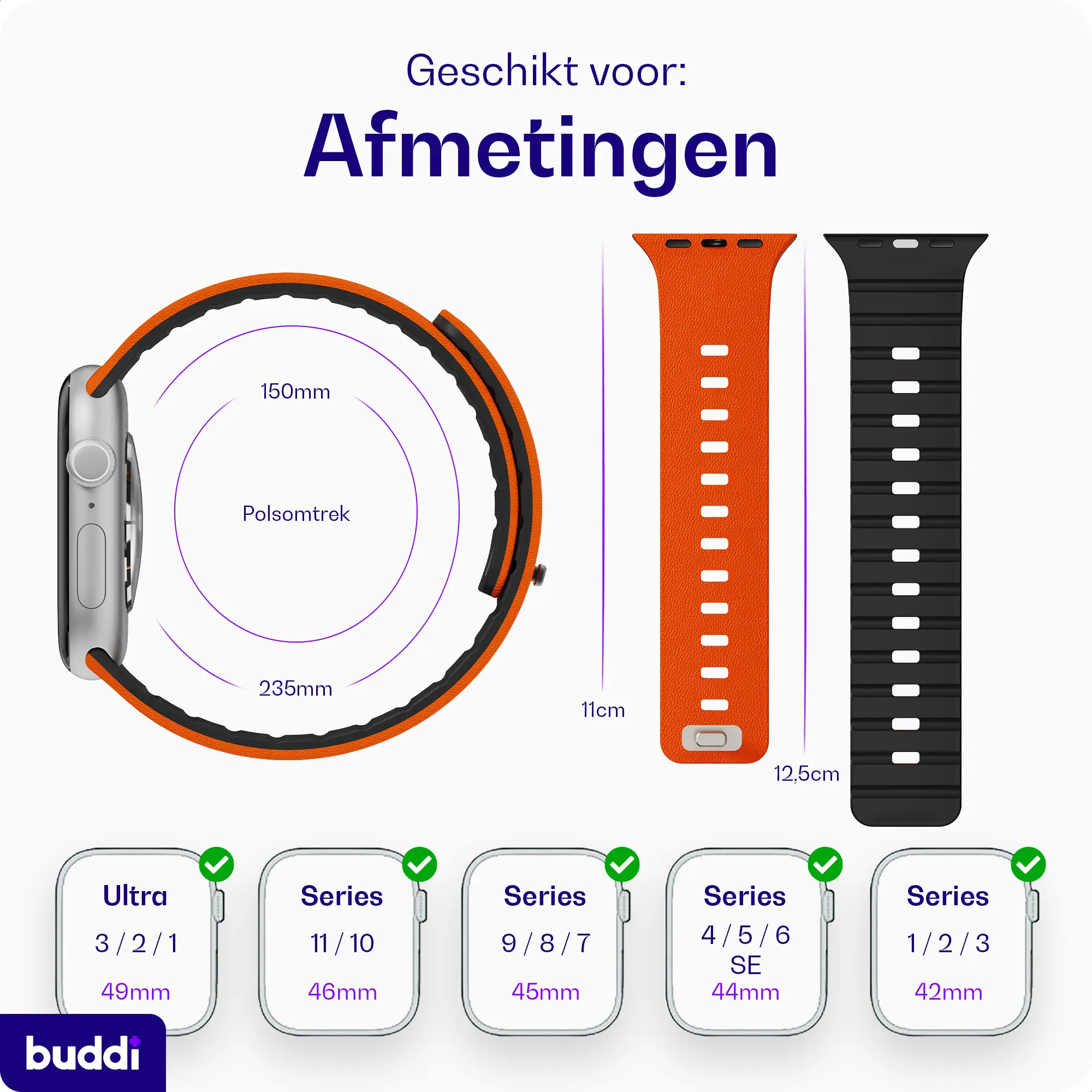 Buddi Luno Magnetisch Apple Watch Bandje 1-11/SE/Ultra 49/46/45/44MM Oranje afbeelding 10