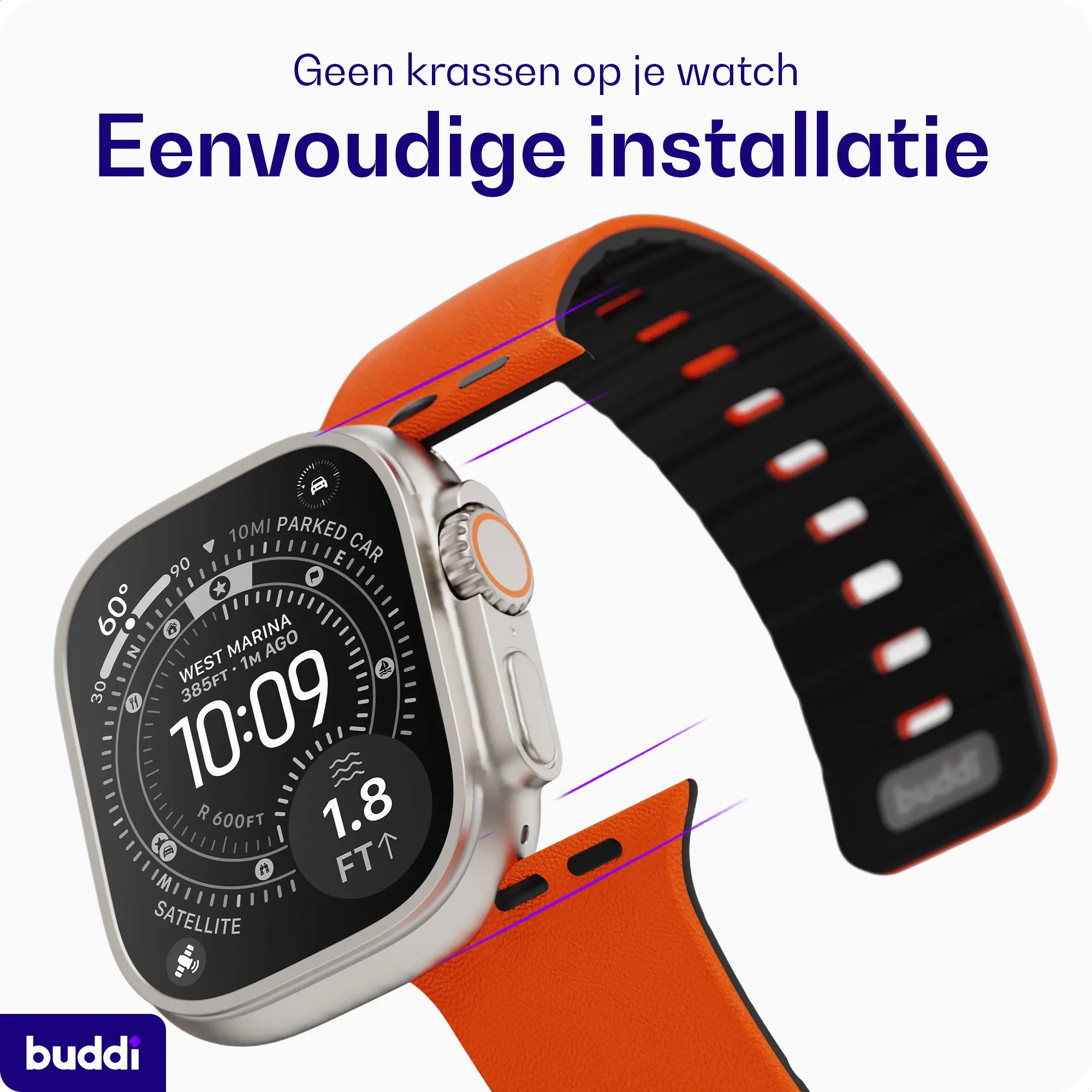 Buddi Luno Magnetisch Apple Watch Bandje 1-11/SE/Ultra 49/46/45/44MM Oranje afbeelding 8