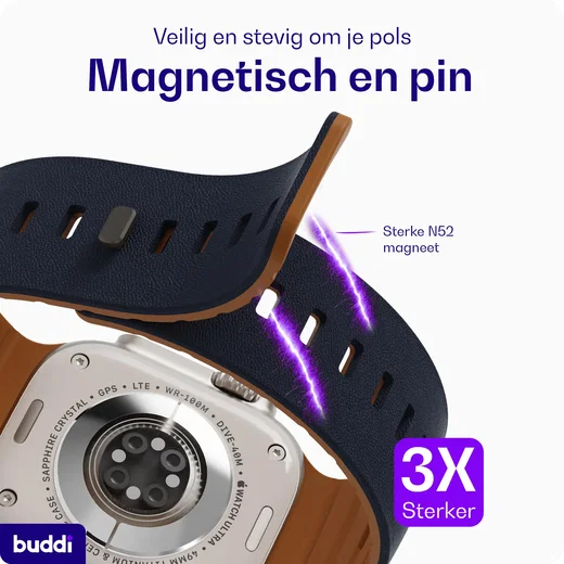 Buddi Luno Magnetisch Apple Watch Bandje 1-11/SE/Ultra 49/46/45/44MM Indigo afbeelding 5